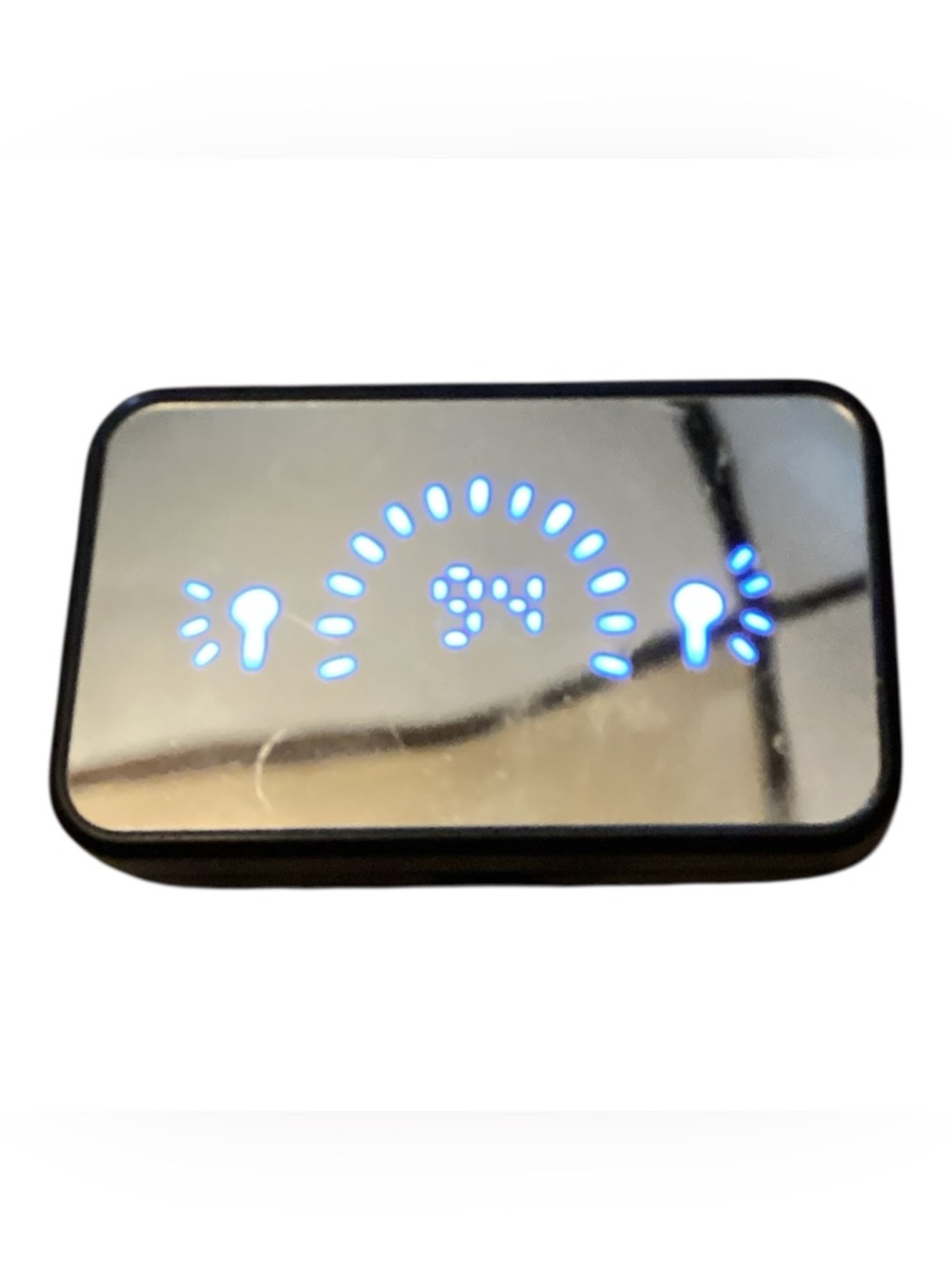 Black Wireless Earbud Charging Case with Blue LED Display